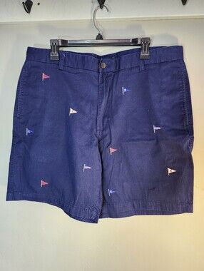 Chaps Navy Embroidered Flag Flat-Front Men's Shorts